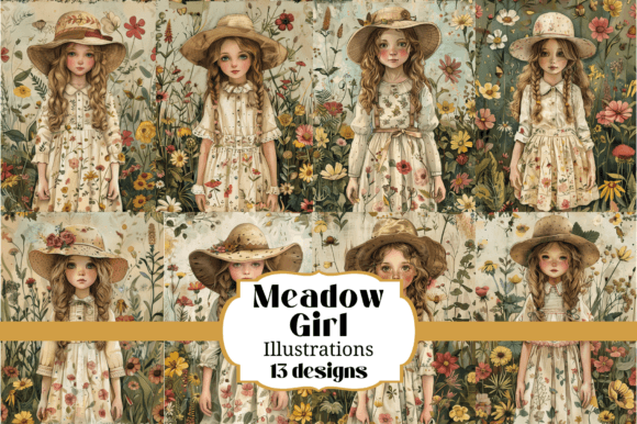 13 Meadow Girl Illustration Backgrounds
