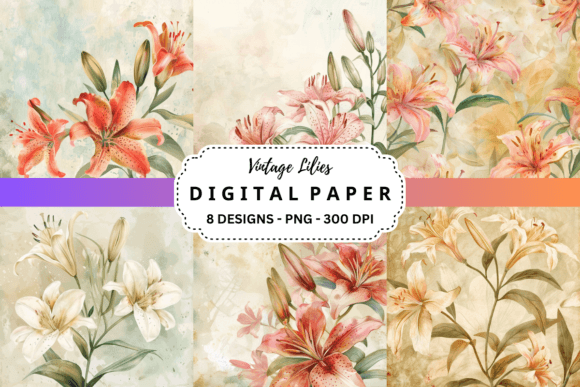 Elevate Your Projects with Vintage Lilies Digital Backgrounds