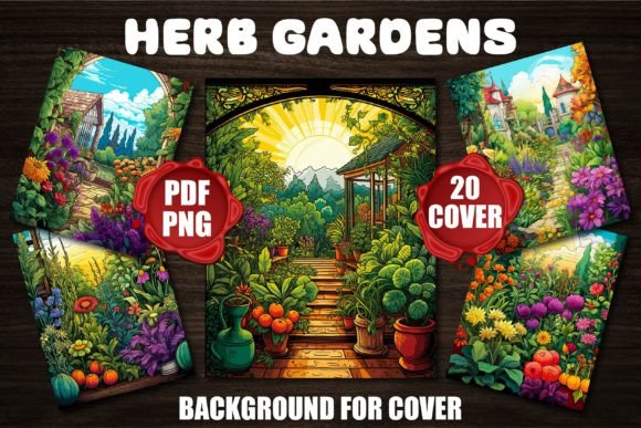 Herb Gardens Backgrounds: 20 Serene Covers for Your KDP Projects
