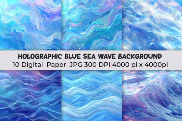 Holographic Blue Sea Wave Backgrounds for Modern Design