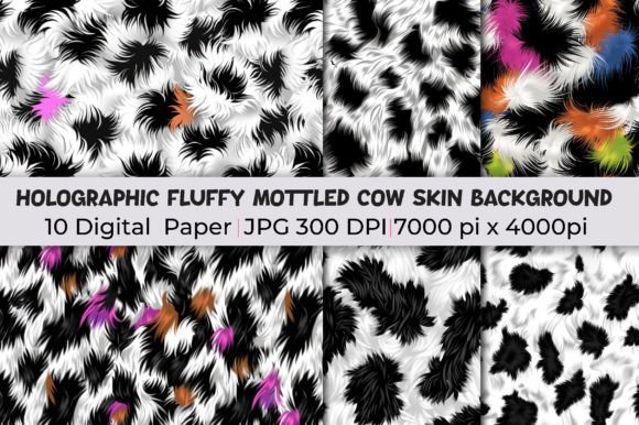 Unleash Cosmic Creativity with Holographic Fluffy Cow Skin Backgrounds