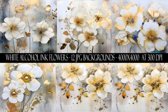 White Alcohol Ink Flower Backgrounds: Artistic Digital Assets